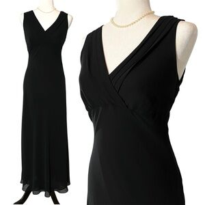 Black v neck sleeveless fitted maxi dress